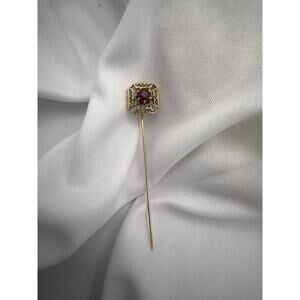 Antique Victorian 14K & 10K Gold Garnet Stick Pin – 1.37g